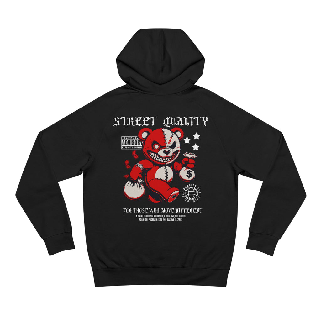Street Quality Hoodie — Grunge Red Teddy Bear Graphic Pullover